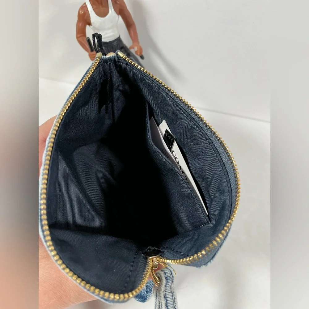 Coach Corner Zip Wristlet In Loved Denim With Charms NWT - Picture 6 of 9